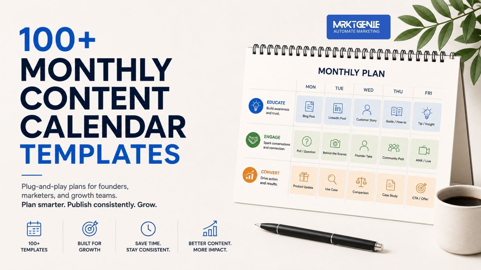 100+ Content Calendar Templates for B2B, SaaS, Agencies & AI Startups hero image